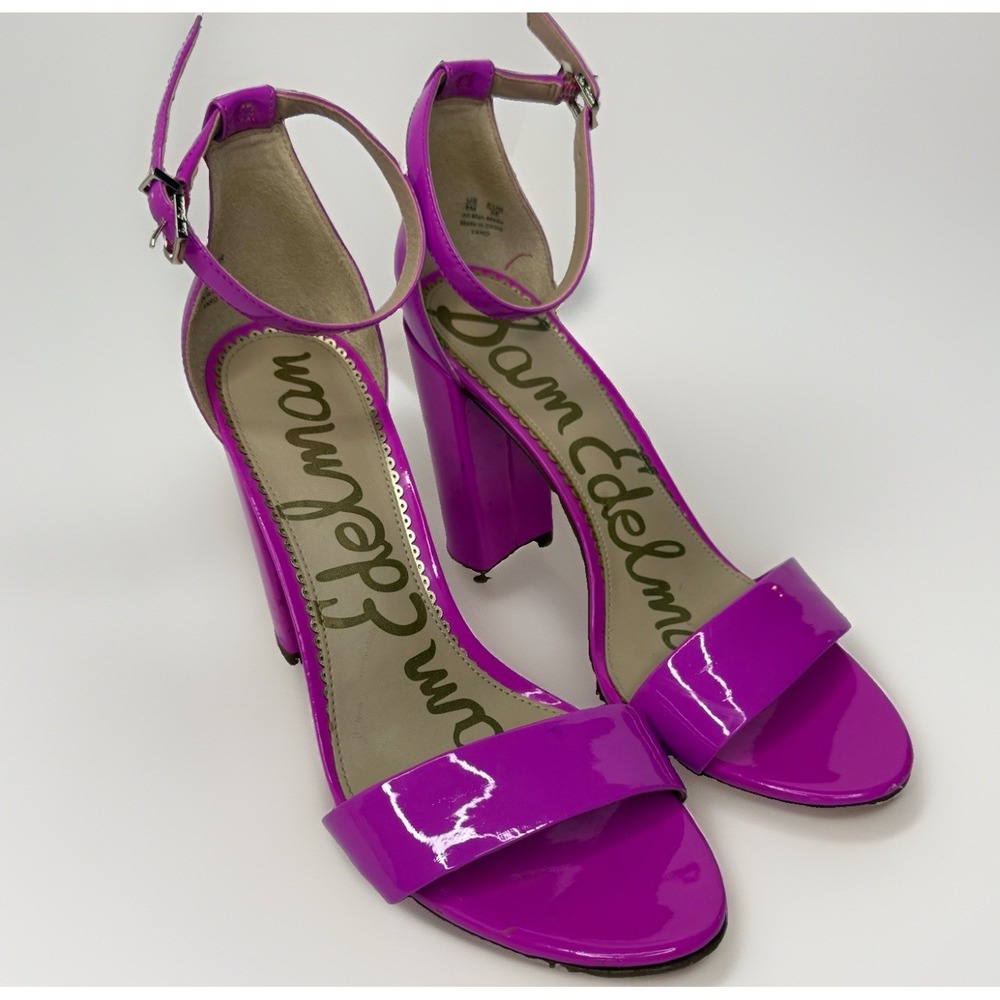 Sam Edelman Purple Patent Leather Ankle Strap Buckle Block Heel Sandals 8M